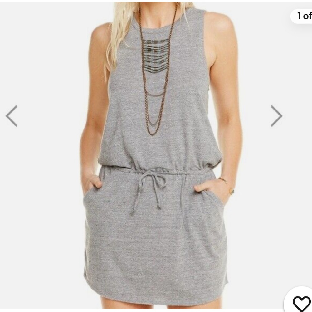 Chaser Drape Back Drawstring Mini Dress Gray‎ NWT